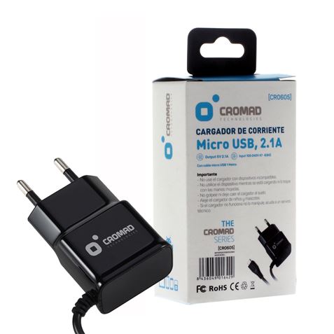 CARGADOR DE CORRIENTE MICRO USB 2.1A NEGRO CROMAD - CR0605-1