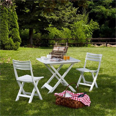 CONJUNTO DE JARDIN PLEGABLE 2 SILLAS Y MESA BLANCA - 78007-1