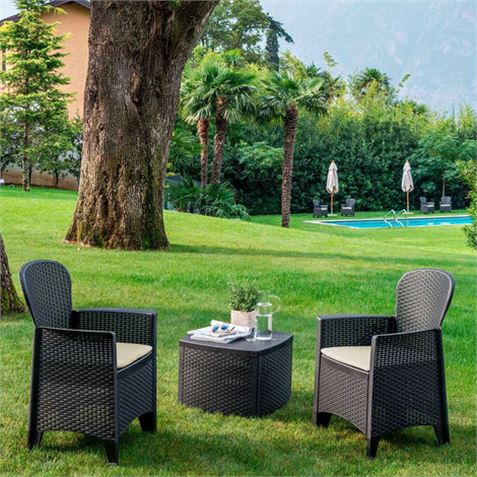 CONJUNTO DE JARDIN MESA Y 2 SILLONES CON COJINES TREE ANTRACITA - 78028-1